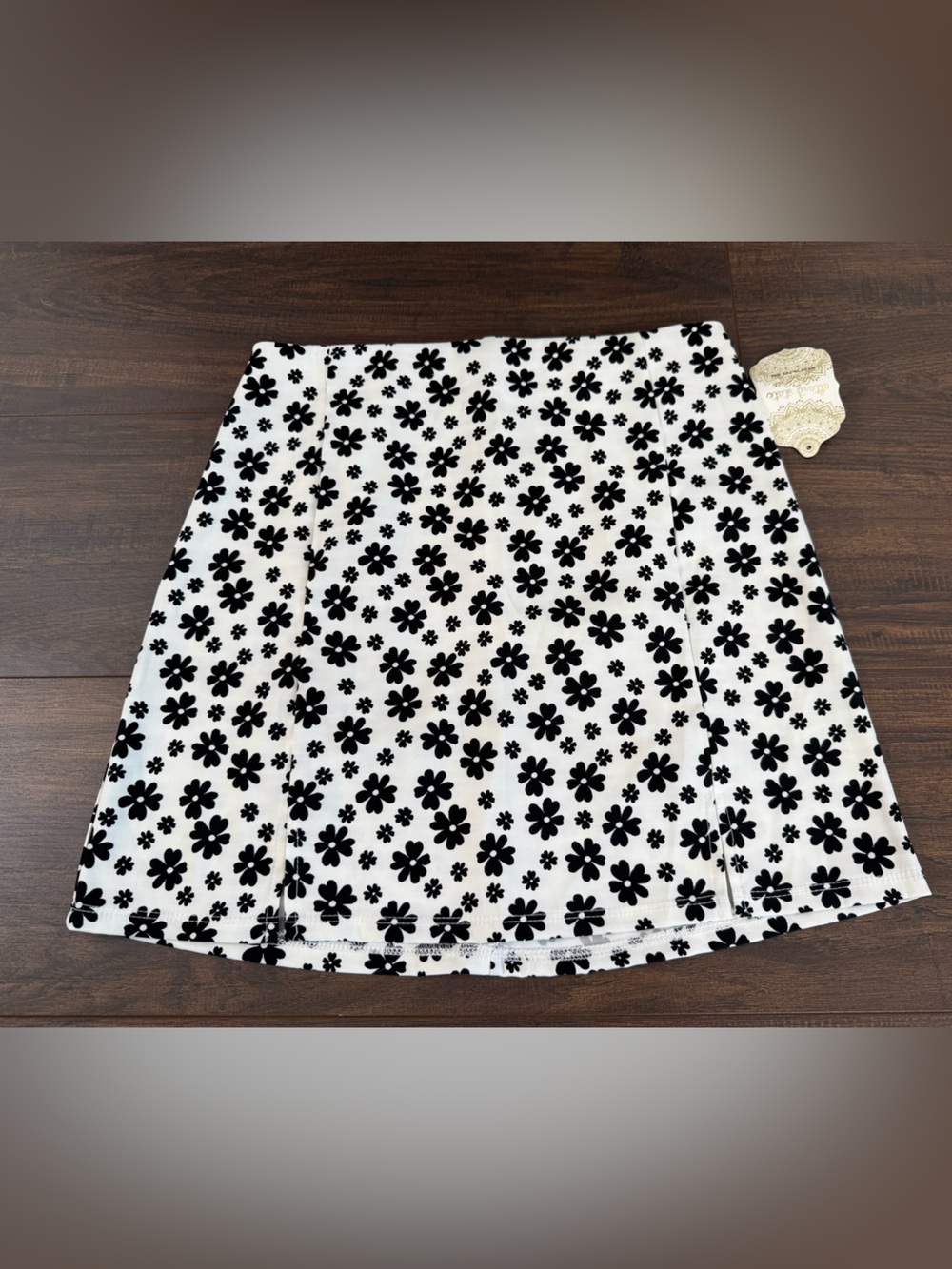 Altar'd State Black and White Floral A-Line Skirt